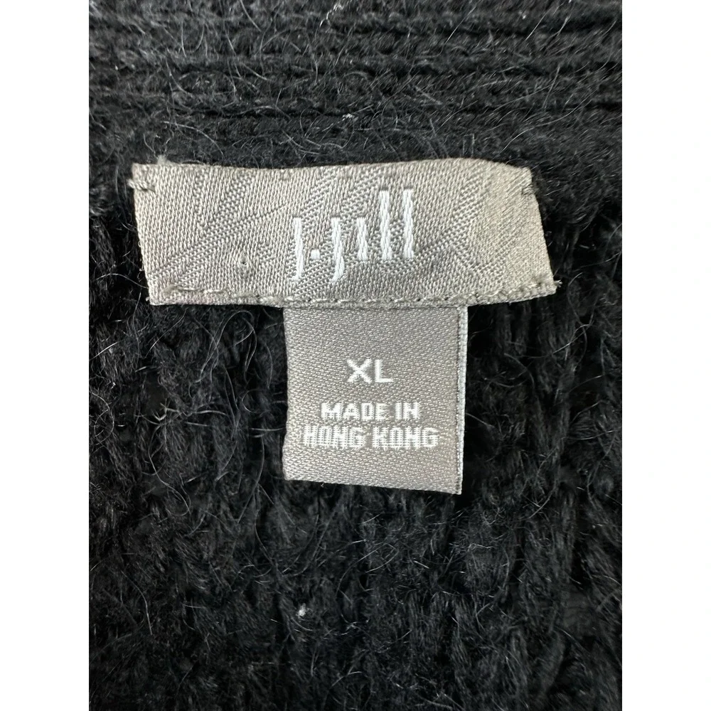 VTG J. JILL Cardigan Sweater XL Black Chunky Knit w/Wool & Alpaca One Button